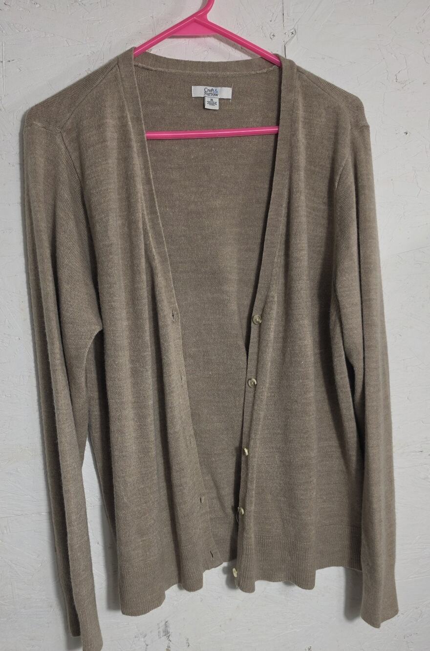 Croft And Barrow Cardigan Sweater Beige/Brown Button Size XL